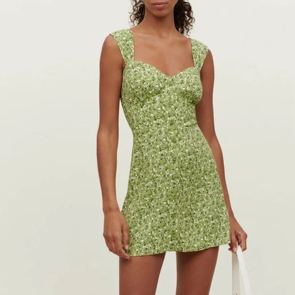 Reformation Lorelei Floral Mini Dress In Green 6